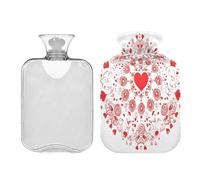 Waassud Valentine's Day Round Mandala Hot Water Bottle with Soft Cover Hot Water Bag for Pain Relief 2L Water Heating Pad for Neck Shoulder Medium