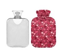 Waassud Valentines Line Hearts Hot Water Bottle with Soft Cover Hot Water Bag for Pain Relief 2L Water Heating Pad for Neck Shoulder Small