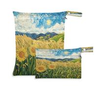 Waassud Van Gogh's Fields Wet Dry Bag Reusable Wet Bags Organizer Diaper Bag Organizing Pouches with 2 Zippered Pockets for Swimsuit Gym Clothes