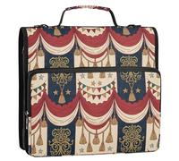 Waassud Vintage Circus Tent Zipper Binder 3 Ring with Shoulder Strap and Handle 1.5 Inch D-Ring 500 Sheets Expanding File Folder Organizer