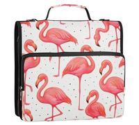Waassud Vintage Flamingos Zipper Binder 3 Ring with Shoulder Strap and Handle 1.5 Inch D-Ring 500 Sheets Expanding File Folder Organizer