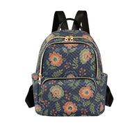 Waassud Vintage Folk-art Floral Pattern Backpack for Women Lightweight Casual Quilted Daypack Fashion Travel Backpack Purse for Work Gym College S