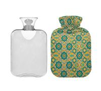 Waassud Vintage Mandala Decorations Hot Water Bottle with Soft Cover Hot Water Bag for Pain Relief 2L Water Heating Pad for Neck Shoulder Small