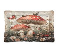 Waassud Vintage Mushrooms Thick Dog Bed Mat Non-Slip Chew-Resistant Pet Bed for Dogs Cats Soft Washable Kennel Crate Pad for Floor Sofa Car 18" x 24"