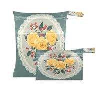 Waassud Vintage Roses Wet Dry Bag Reusable Wet Bags Organizer Diaper Bag Organizing Pouches with 2 Zippered Pockets for Swimsuit Gym Clothes