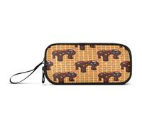 Waassud Waffle Texture Chocolate Pencil Case Large Capacity Pen Holder 3 Compartment Stationery Pen Bag Nylon Zipper Pouch for Office Artist