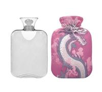Waassud Watercolor Chinese Dragon Hot Water Bottle with Soft Cover Hot Water Bag for Pain Relief 2L Water Heating Pad for Neck Shoulder Small