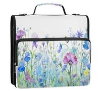 Waassud Watercolor Flower Field (2) Zipper Binder 3 Ring with Shoulder Strap and Handle 1.5 Inch D-Ring 500 Sheets Expanding File Folder Organizer