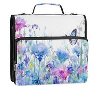 Waassud Watercolor Flower Field (3) Zipper Binder 3 Ring with Shoulder Strap and Handle 1.5 Inch D-Ring 500 Sheets Expanding File Folder Organizer
