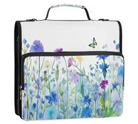 Waassud Watercolor Flower Field Zipper Binder 3 Ring with Shoulder Strap and Handle 1.5 Inch D-Ring 500 Sheets Expanding File Folder Organizer