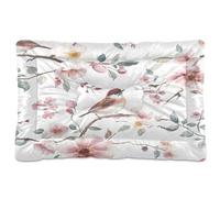 Waassud Watercolor Flowers and Birds Thick Dog Bed Mat Non-Slip Chew-Resistant Pet Bed for Dogs Cats Soft Washable Kennel Crate Pad for Floor Sofa Car 36" x 24"