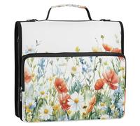 Waassud Watercolor Flowers Field Zipper Binder 3 Ring with Shoulder Strap and Handle 1.5 Inch D-Ring 500 Sheets Expanding File Folder Organizer