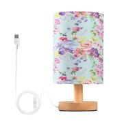 Waassud Watercolor Flowers Table Lamp with Matte Fabric Shade, Dimmable Desk Light for Girls Bedroom, Dorm Room Essentials, Nightstand Decor