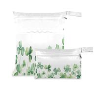 Waassud Watercolor Shamrock Leaves Wet Dry Bag Reusable Wet Bags Organizer Diaper Bag Organizing Pouches with 2 Zippered Pockets for Swimsuit Gym Clothes