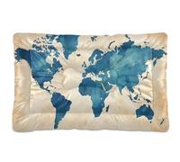 Waassud Watercolor World Map Thick Dog Bed Mat Non-Slip Chew-Resistant Pet Bed for Dogs Cats Soft Washable Kennel Crate Pad for Floor Sofa Car 18" x 24"