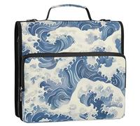 Waassud Waves Zipper Binder 3 Ring with Shoulder Strap and Handle 1.5 Inch D-Ring 500 Sheets Expanding File Folder Organizer