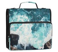 Waassud Waves Zipper Binder 3 Ring with Shoulder Strap and Handle 1.5 Inch D-Ring 500 Sheets Expanding File Folder Organizer