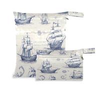 Waassud Wet Dry Bag Reusable Wet Bags Organizer Vintage Nautical Diaper Bag Organizing Pouches with 2 Zippered Pockets for Swimsuit Gym Clothes