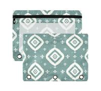 Waassud White Ikat-Style Diamond Pencil Pouch for 3 Ring Binder 2-Pack Clear Pen Case with Reinforced Holes Smooth Zipper Waterproof School Office Supplies Organizer