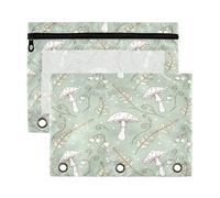 Waassud White Mushrooms Pencil Pouch for 3 Ring Binder 2-Pack Clear Pen Case with Reinforced Holes Smooth Zipper Waterproof School Office Supplies Organizer