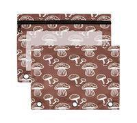 Waassud White Outline Mushrooms Pencil Pouch for 3 Ring Binder 2-Pack Clear Pen Case with Reinforced Holes Smooth Zipper Waterproof School Office Supplies Organizer