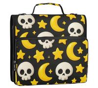 Waassud White Skulls with Star Zipper Binder 3 Ring with Shoulder Strap and Handle 1.5 Inch D-Ring 500 Sheets Expanding File Folder Organizer