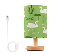 Waassud White Swans Swimming Table Lamp with Matte Fabric Shade, Dimmable Desk Light for Girls Bedroom, Dorm Room Essentials, Nightstand Decor