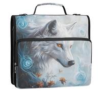Waassud White Wolf with Orange Eyes Zipper Binder 3 Ring with Shoulder Strap and Handle 1.5 Inch D-Ring 500 Sheets Expanding File Folder Organizer