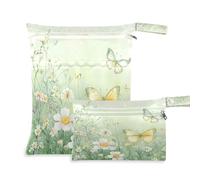 Waassud Wildflowers and Butterflies Wet Dry Bag Reusable Wet Bags Organizer Diaper Bag Organizing Pouches with 2 Zippered Pockets for Swimsuit Gym Clothes