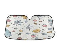 Waassud Windshield Sun Shade Hand-drawn Forest Elements Car Window Reflective Shades Accordion Folding Sun Visor for Car Accessories 55"x27.6"