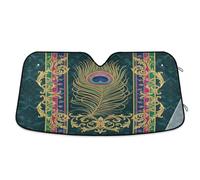 Waassud Windshield Sun Shade Peacock Feather Car Window Reflective Shades Accordion Folding Sun Visor for Car Accessories 55"x27.6"