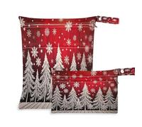 Waassud Winter Forest on Red Wallpaper (2) Wet Dry Bag Reusable Wet Bags Organizer Diaper Bag Organizing Pouches with 2 Zippered Pockets for Swimsuit Gym Clothes