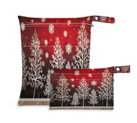 Waassud Winter Forest on Red Wallpaper Wet Dry Bag Reusable Wet Bags Organizer Diaper Bag Organizing Pouches with 2 Zippered Pockets for Swimsuit Gym Clothes