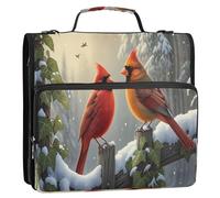 Waassud Winter Snow Bird Zipper Binder 3 Ring with Shoulder Strap and Handle 1.5 Inch D-Ring 500 Sheets Expanding File Folder Organizer