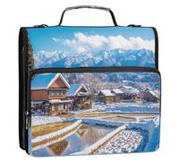Waassud Winter Village Zipper Binder 3 Ring with Shoulder Strap and Handle 1.5 Inch D-Ring 500 Sheets Expanding File Folder Organizer