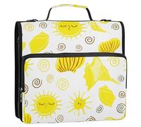 Waassud Yellow Suns Zipper Binder 3 Ring with Shoulder Strap and Handle 1.5 Inch D-Ring 500 Sheets Expanding File Folder Organizer