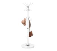 Waavryee Modern Metal Coat Rack Stand, 360°Rotary Coat Rack Freestanding with Natural Marble Base, White Sturdy Coat Racks with 16 Hooks, Coat Racks Hall Tree Stand for Entryway (White)