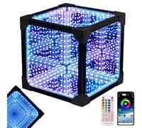 WaaYb 3D Infinity Mirror Tunnel Light, RGB Cool Cosmic Cube Lamp with 200 Dynamic Modes and 50 Music Modes, Hyperspace Lighting sensory lights, LED Art Night infinity light 10x10x10cm