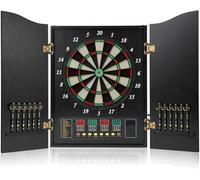 WaaYb Electric Dartboard Set with Cabinet, Automatic Scoring Dart Board with Wooden Doors with 2 Sets of Darts (12 Darts, 88 Soft Tips), Electronic Dart Board 4 LED Digita Display black