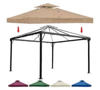 WaaYb Waterproof Gazebo Canopy Replacement Covers, 3m x 3m Party Tent Roof Top Replacement Cover, 310 g/m² Durable 2 Tier Oxford Cloth with Air Vented Top for Garden Patio Canopy Top Cover