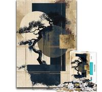 Wabi-Sabi Bonsai No. 21 - Japanese Ink Tree W Jigsaw Puzzle, 1000 Piece | A paper puzzle with interlocking pieces around the table for a satisfying challenge.