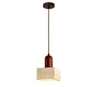 Wabi Sabi Pendant Light, Japanese Style Natural Stone Pendant Lamp, Nordic Yellow Travertine Light Fixture, Mid-Century Wood Hanging Chandelier for Dining Room, Kitchen Island, Living Room