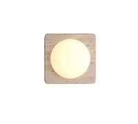 Wabi Sabi Square Travertine Wall Sconce 9.1" Modern Yellow Cave Stone Wall Mount Light Fixture Lighting with White Glass Lampshade Bedside Bedroom Living Room Kitchen Island