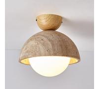 Wabi Sabi Style Natural Stone Ceiling Light, Modern Nordic Marble Vintage Ceiling Light Fixture, Yellow Travertine Close to Ceiling Lamp for Bedroom Living Room Hallway Kitchen Entryway, JYLSSKUK,