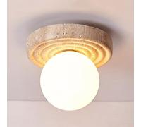 Wabi Sabi Style Stone Ceiling Light with Glass Shade, Nordic Yellow Travertine Art Ceiling Light Fixtures, G9 Socket Natural Marble Vintage Ceiling Lamp for Bedroom Hallway Entryway Cloakroom, JYLSS