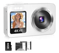 WABL Digital Camera, 4K 64MP UHD Dual Screens Camera, 18X Zoom, Portable Small Point and Shoot Digital Cameras with 64GB TF Card, 2 Rechargeable Batteries for Kids, Teens, Adult, Selfies, Gifts- White