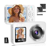 WABL Digital Camera, 4K 64MP UHD Dual Screens Camera, 18X Zoom, Portable Small Point and Shoot Digital Cameras with 64GB TF Card, 2 Rechargeable Batteries for Kids, Teens, Adult, Selfies, Gifts- White