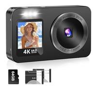 WABL Digital Camera, 4K 64MP UHD Dual Screens Camera, 18X Zoom, Portable Small Point and Shoot Digital Cameras with 64GB TF Card, 2 Rechargeable Batteries for Kids, Teens, Adult, Selfies, Gifts- Black