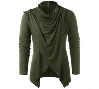 Wablissia Men Asymmetrical Cardigan Shawl Collar Overlap Front Jacket Long Sleeve Draped Coat Medieval Gothic Top Casual Open Front Shirt Dark Academia Fashion(L Green)