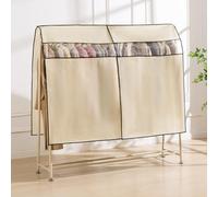 WABMJGW 3 Pcs Breathable Garment Rail Cover,Garment Covers Long for Clothes Dustproof,Suit Protector with Clear Window,Clothes Rail Covers for Hanging Coat Rack,Beige-180 x 120cm
